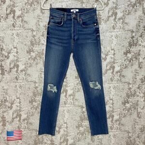 Re/Done 90's Comfort Stretch High Rise Ankle Crop Jeans in Dusk Destroy